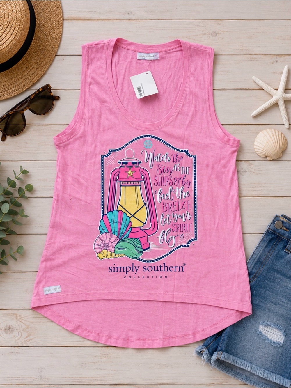 NWT Simply Southern Size Small Pink Flamingo Graphic Peint Sleeveless Tank Top
